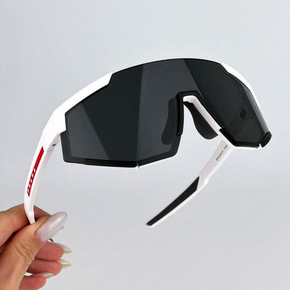 Prada PS04WSF TWK06F Sunglasses White Rubber Dark Grey Rectangle Unisex - Picture 5 of 12